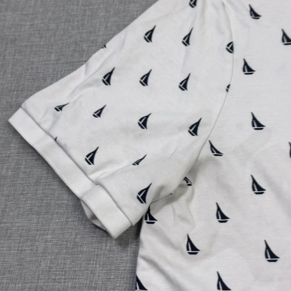 Polo Ralph Lauren Sailboat Print Polo Shirt Mens XL White Embroidered Pony